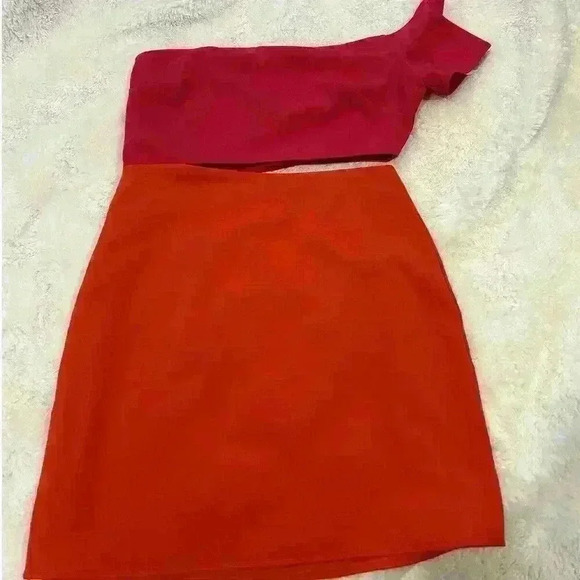 NWT Lovers and Friends Rowan One Shoulder Cut Out Mini Dress Pink Orange SZ XS - Picture 2 of 6